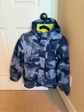Columbia Kids Navy & Light Blue Camo Hooded Puffer Jacket